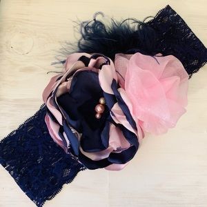 Pink/Navy flower headband